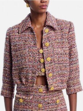 L'AGENCE Jia Cropped Tweed Jacket Mauve Tan NWOT Size 6